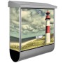 Banjado Edelstahl Briefkasten mit Zeitungsfach, Motiv Leuchtturm Sylt, inkl. Montagematerial.