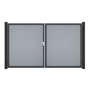 GroJa Steckzaun Tor BasicLine, 2-flügelig, silbergrau. Sichtschutzzaun Tor für den Garten.