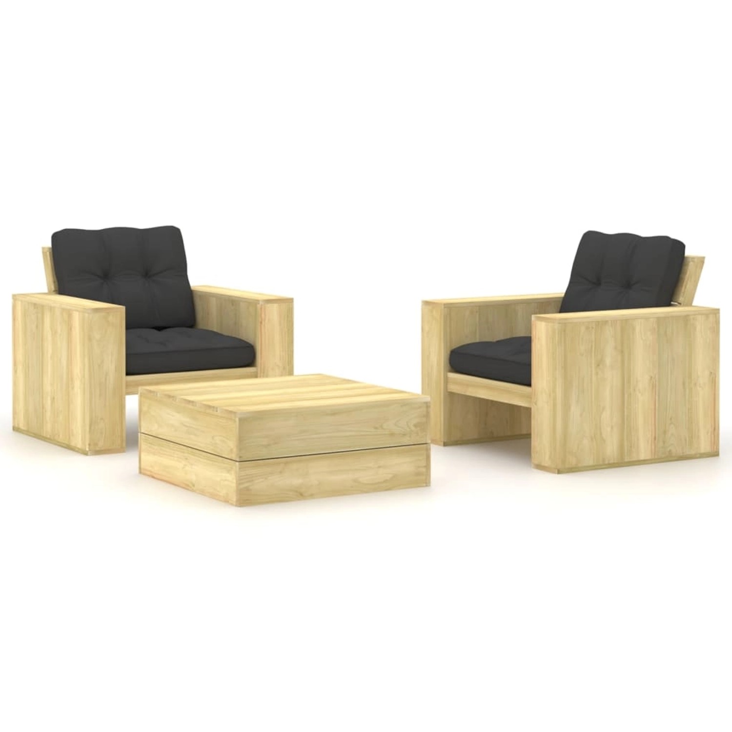 vidaXL 3-Tlg Garten-Lounge-Set mit Kissen Kiefernholz Imprägniert 3065804