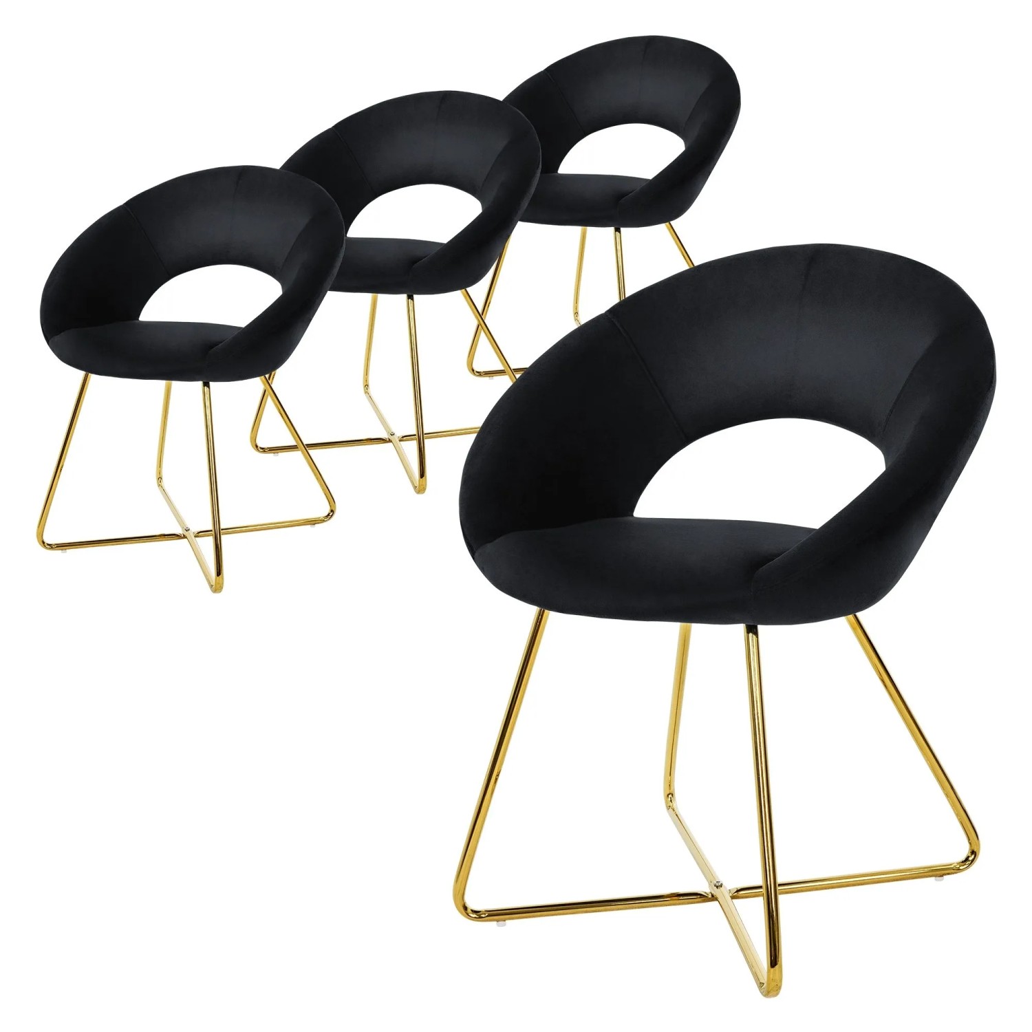 ML-Design Esszimmerstühle 4er Set Samtbezug Schwarz Goldene Beine