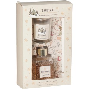 Diffuser-Set mit Kerze (Vanille, Winterbeere, Mistelzweig) in Geschenkverpackung, Weihnachtsdekoration.