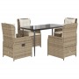 5-teilige Garten-Essgruppe aus Poly Rattan in Beige mit Tisch und verstellbaren Stühlen mit Kissen.
