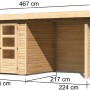 Karibu Holz-Gartenhaus Boras, unbehandelt, mit Maßangaben. Ideal zur Aufbewahrung im Garten.