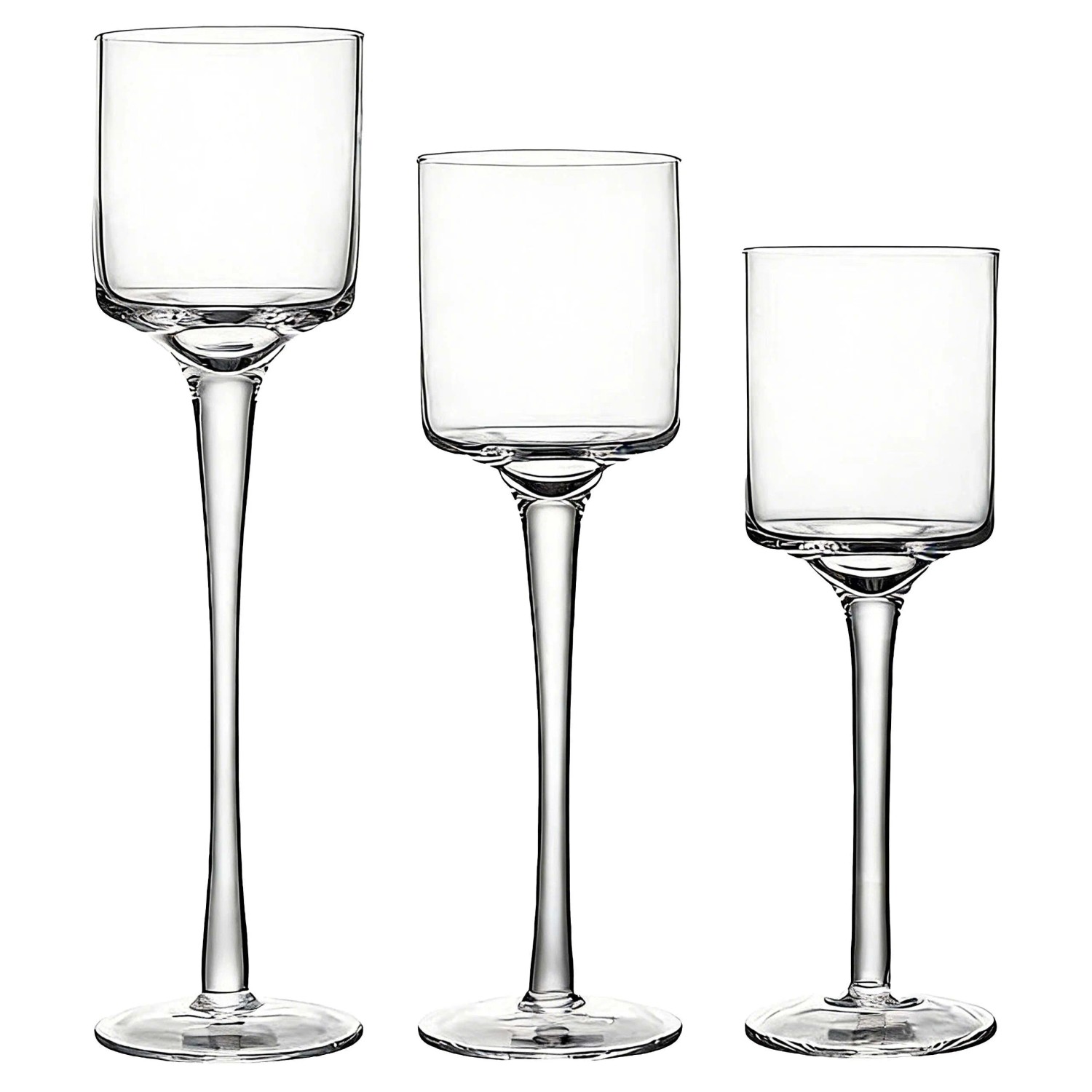 Relaxdays Kerzenhalter Glas Transparent 3-teilig 20 cm bis 26 cm x ø 7 cm