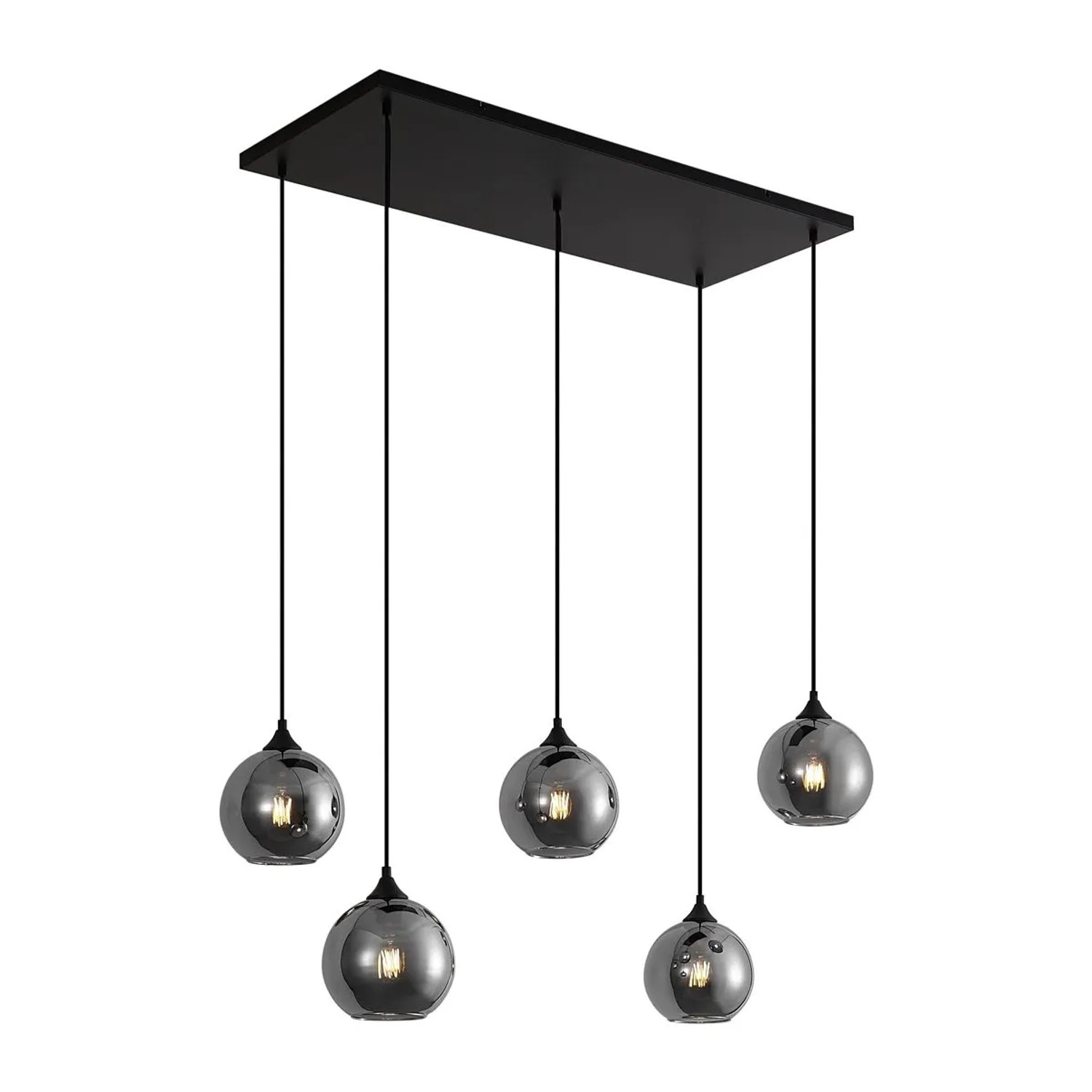 QAZQA Art Deco Hängelampe Schwarz mit Rauchglas 5 Flammig Wallace