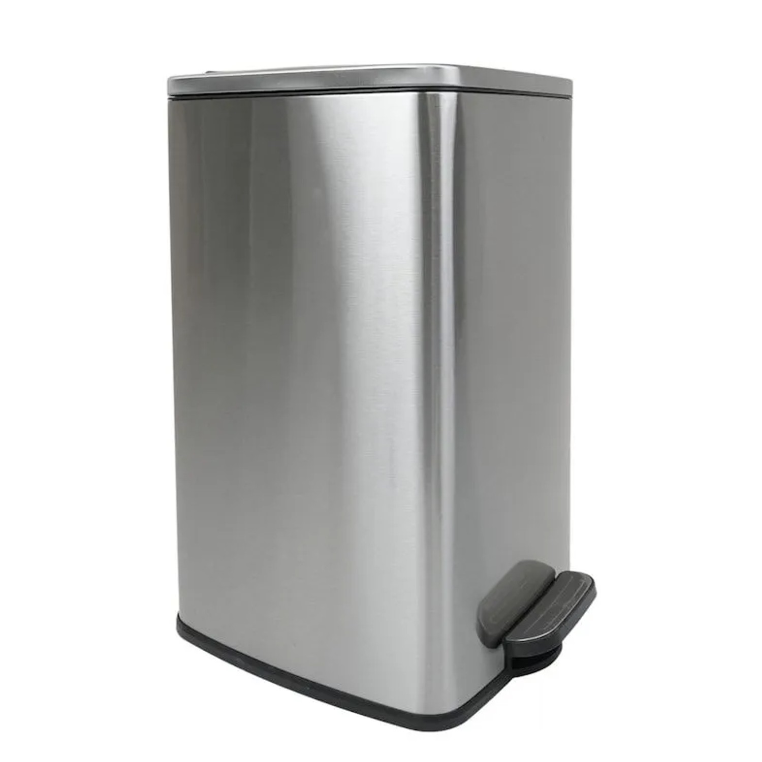 PROREGAL Mülleimer Küche Bad 30L Abfalleimer Mit Softclose & Stay-Open Deckel Fußpedal & Inneneimer Stahl Silber Rechteckiger Treteimer Tretmülleimer