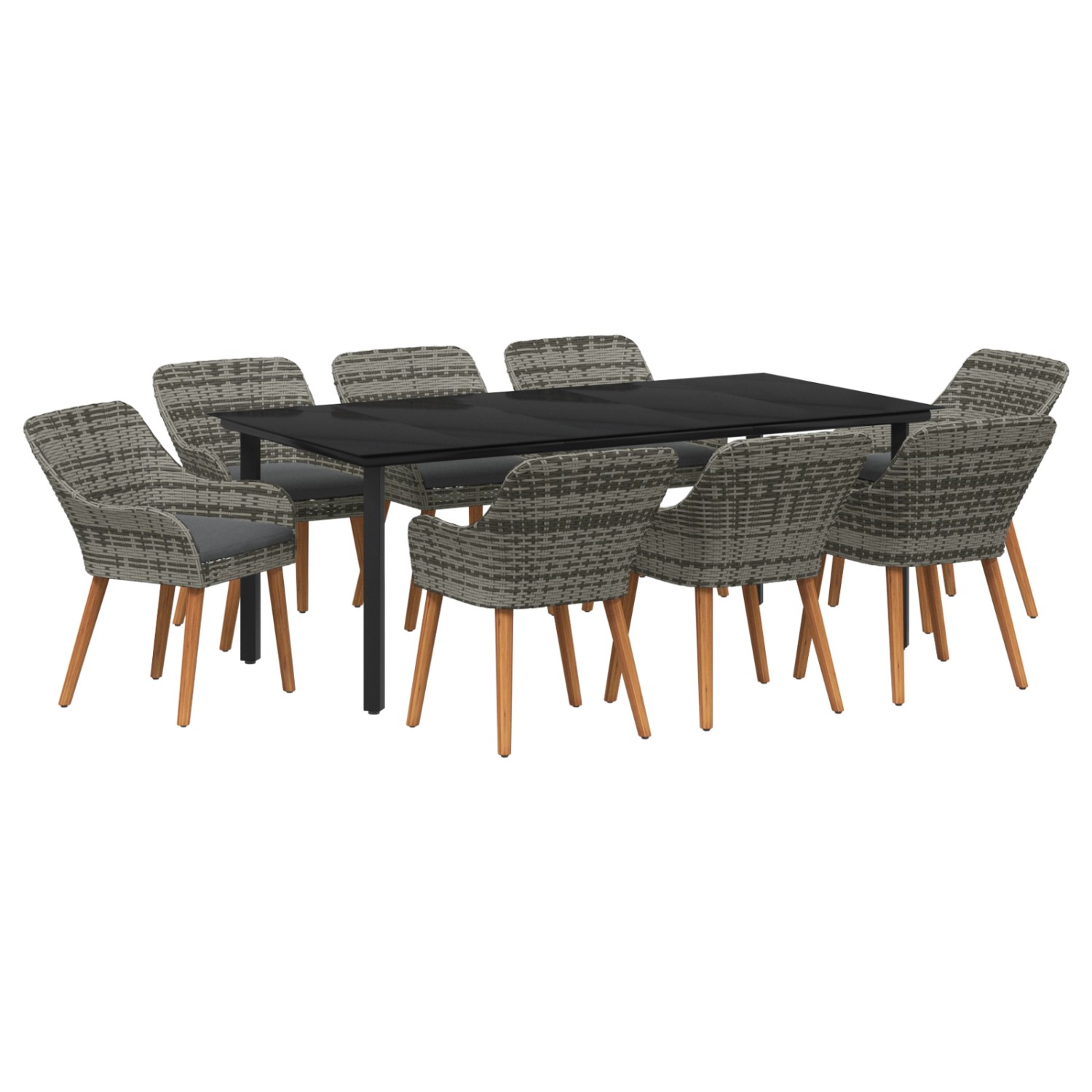 vidaXL 9-Teiliges Garten-Esstisch-Set Grau Poly-Rattan 3261690 günstig online kaufen