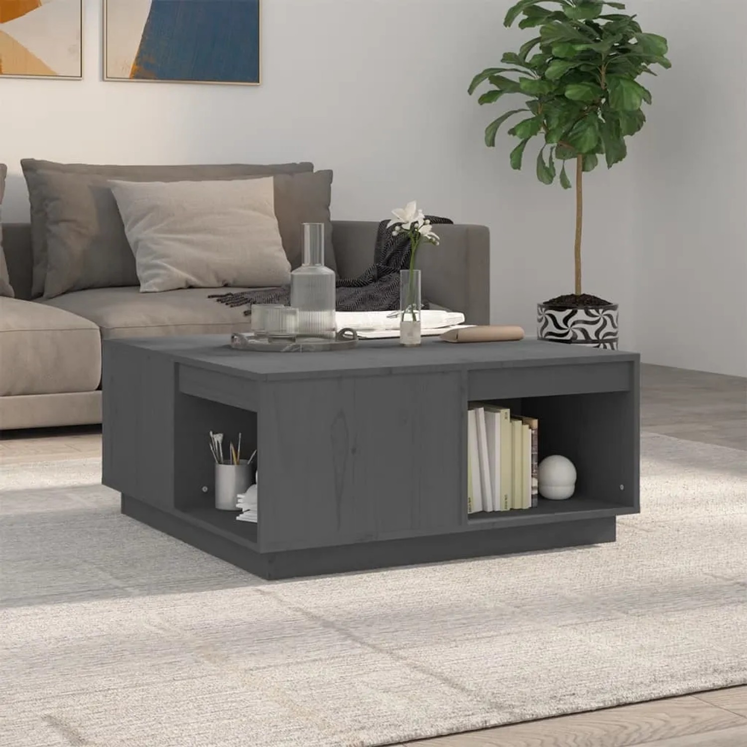 vidaXL Kiefer Couchtisch Grau Massivholz 80 x 81 x 36,5 cm kaufen bei OBI