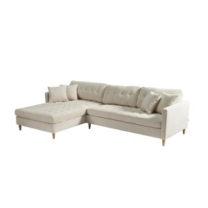 Sandfarbenes ebuy24 Chaiselongsofa Marino Deluxe mit Kissen, wahlweise rechts oder links gewendet.