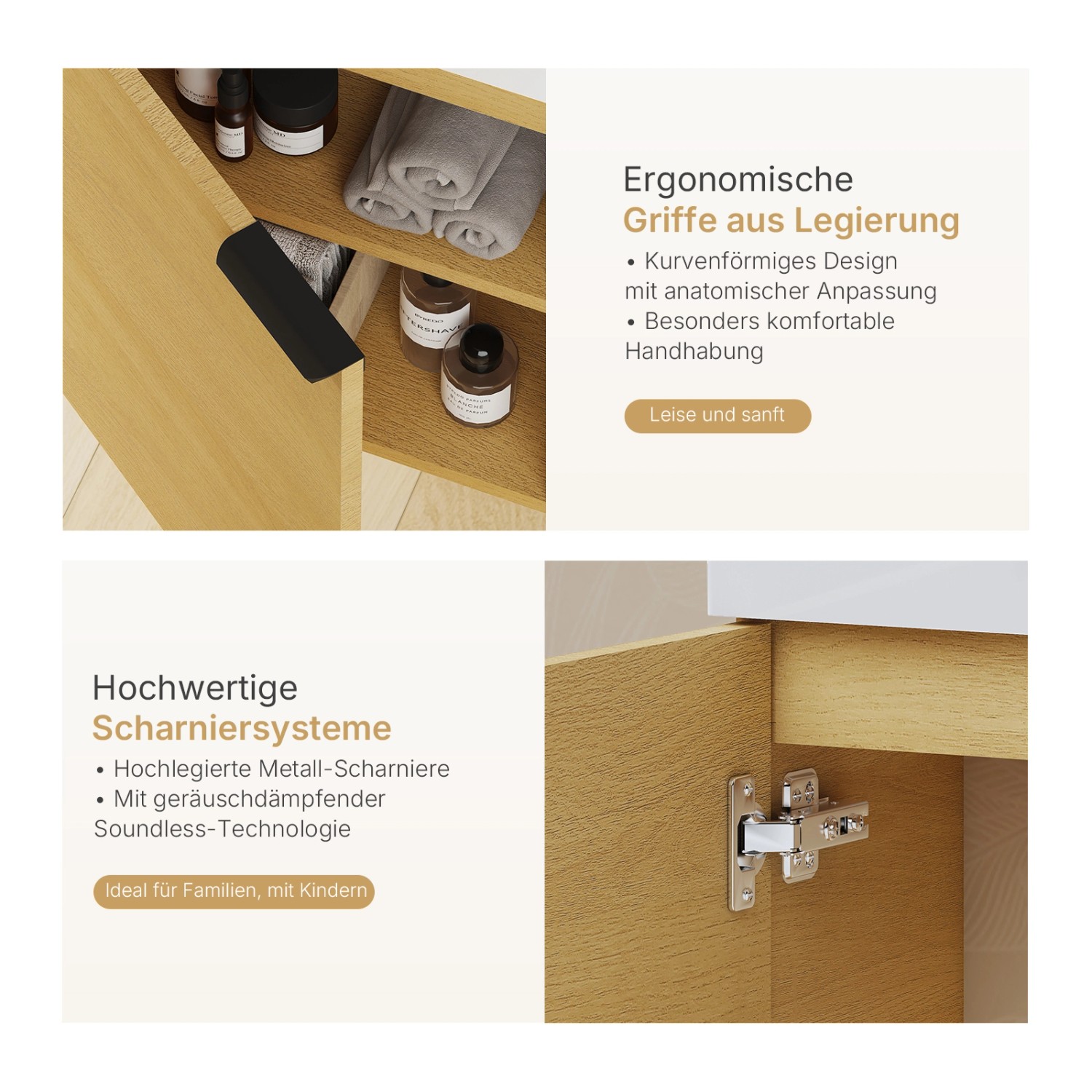 Emke Badezimmerschränke mit Keramikwaschbecken Waschbeckenunterschrank 41,7 × 24 × 64,6 cm Oak_4