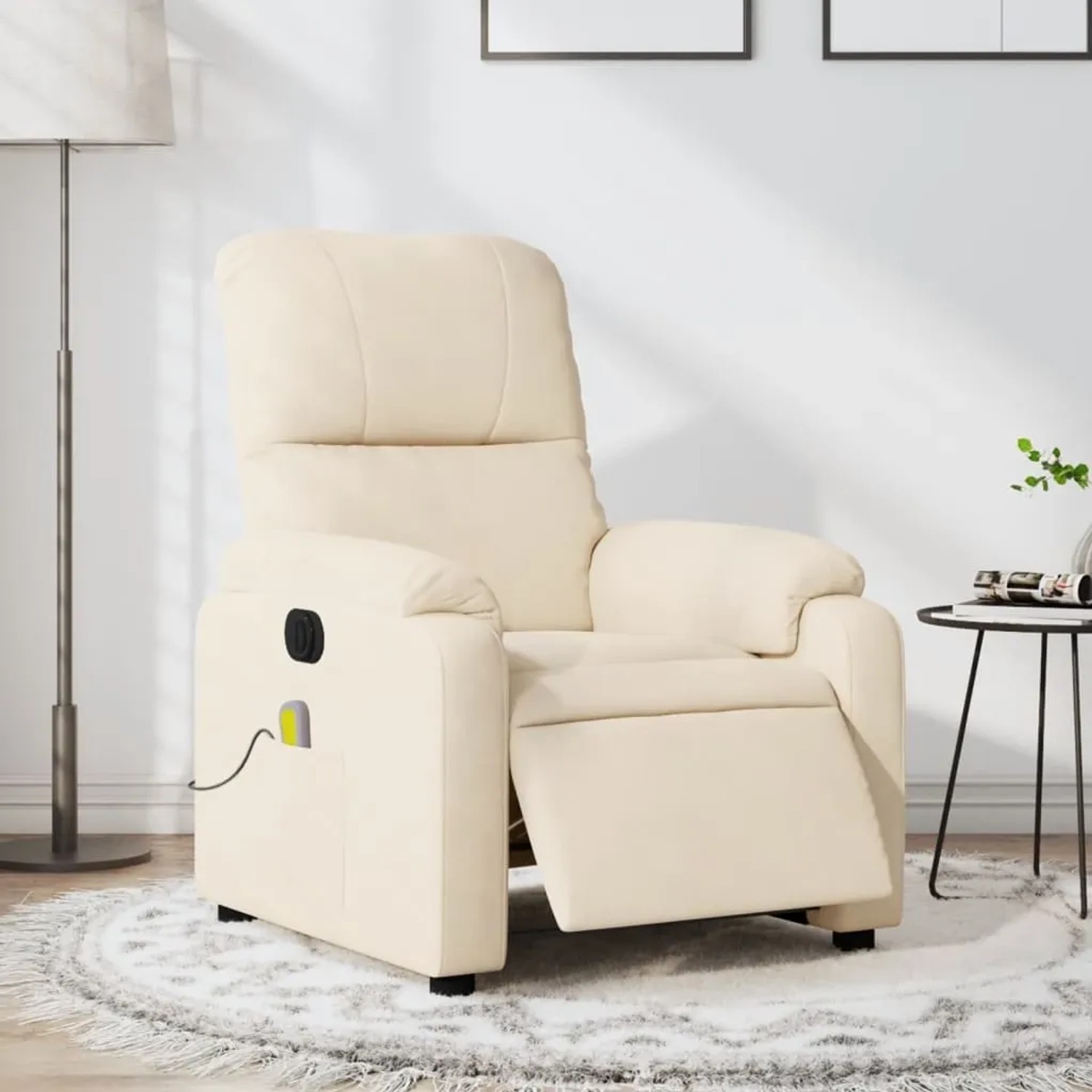 Beiger elektrischer Massagesessel mit Mikrofaserbezug für entspannte Stunden.