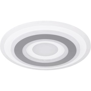 Weiße, runde LED-Deckenleuchte Sabatino von Globo, 380mm Durchmesser, mit anthrazitfarbenem Akzent.