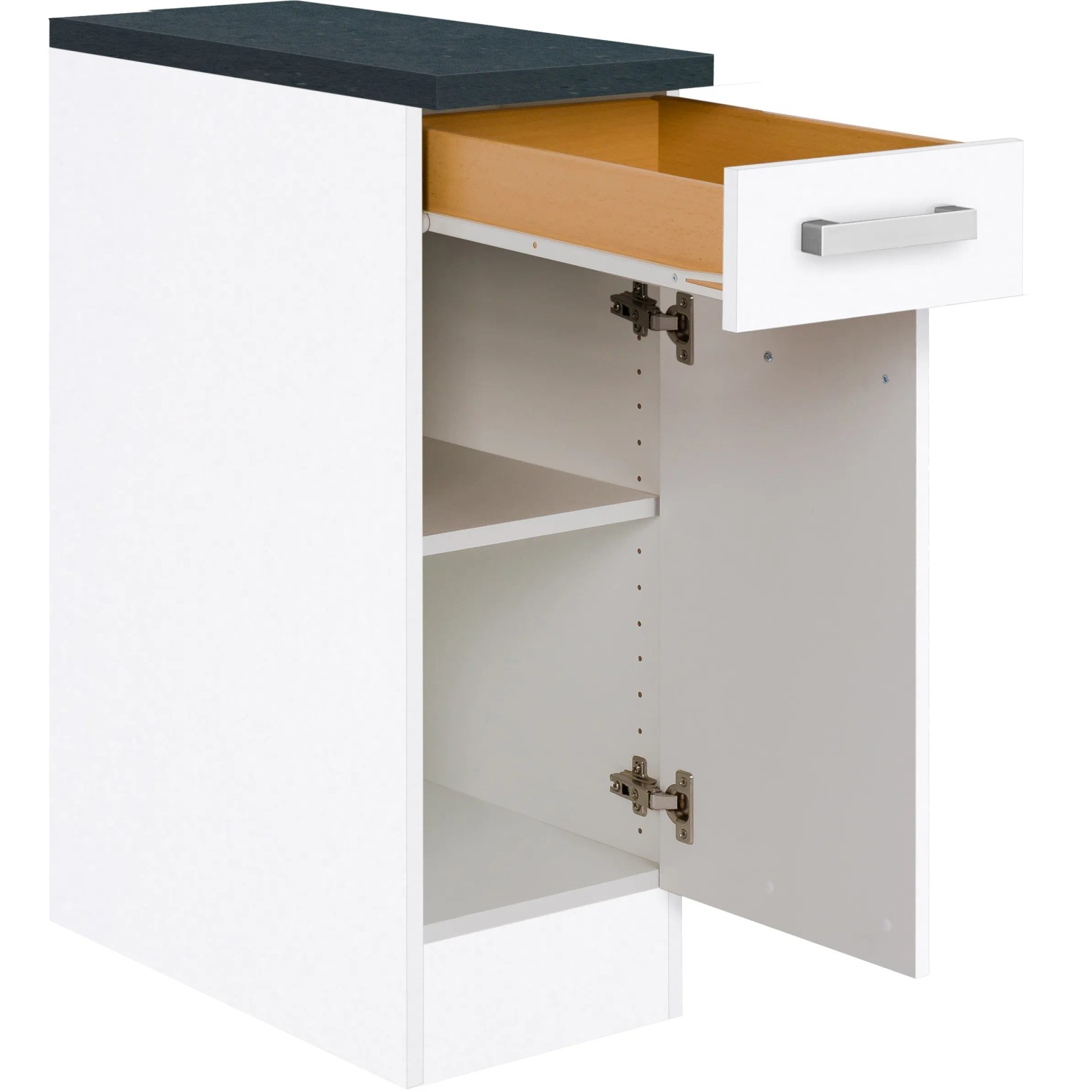 Optifit Unterschrank Salo214, 30 cm breit, weiß mit Schublade und Einlegeboden.