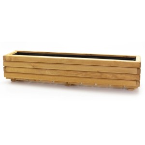 Langer HolzFee Blumenkasten Akzent aus heller Kiefer, imprägniert, mit schwarzem Vlies. Ideal für Balkon & Garten.