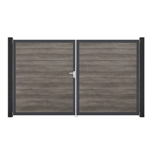 GroJa Basicline Doppeltor, Monument Oak Dekor, mit Rahmen. Sichtschutzzaun Tor für den Garten.