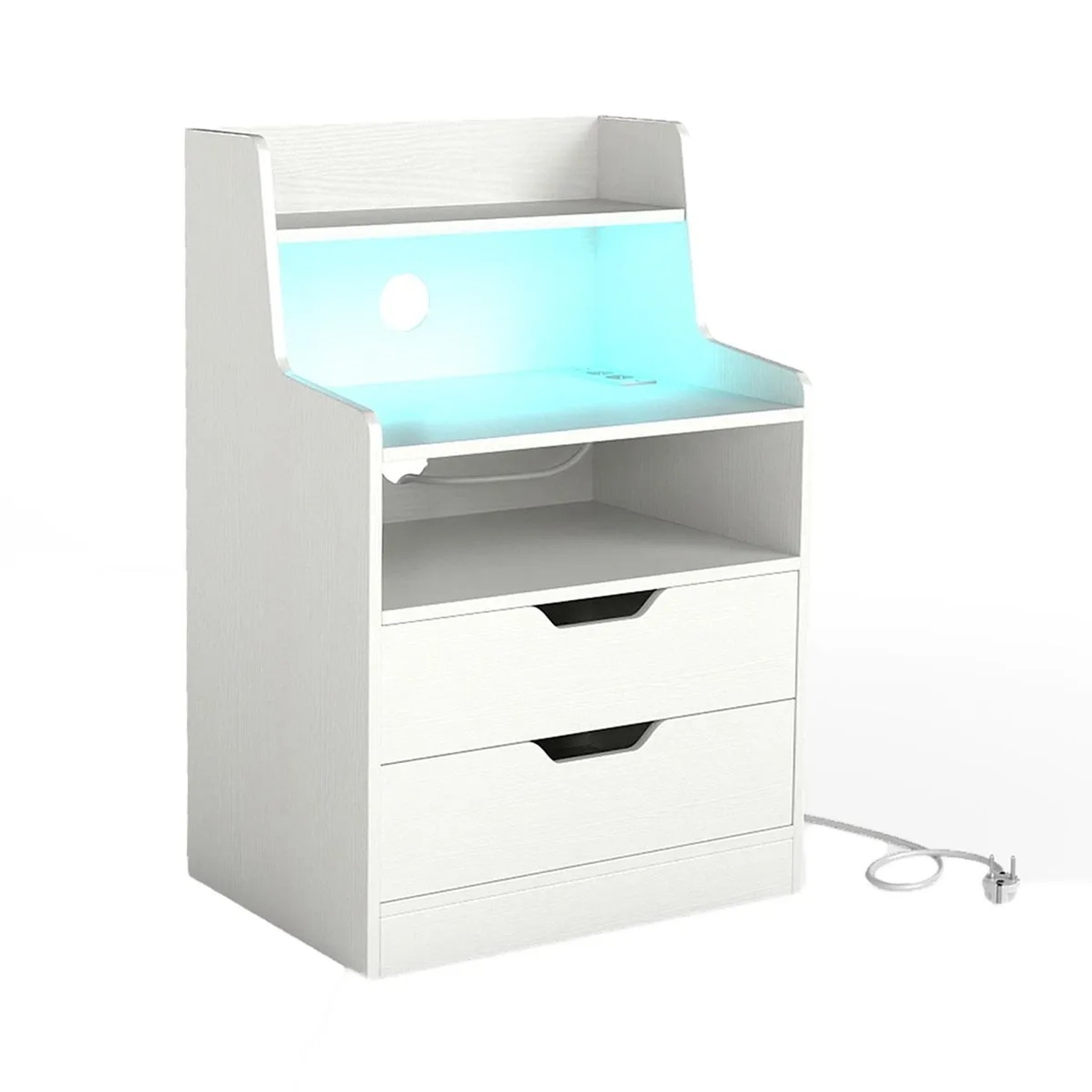 Costway Nachttisch mit Led-Lichtern & Ladestation 2 Schubladen Weiß