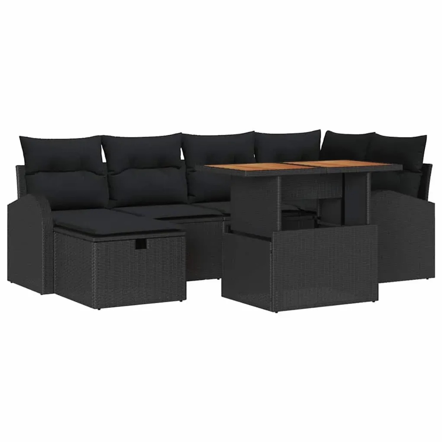 vidaXL Garten-Sofa-Set mit Kissen 7-Tlg Schwarz Poly Rattan 3359971