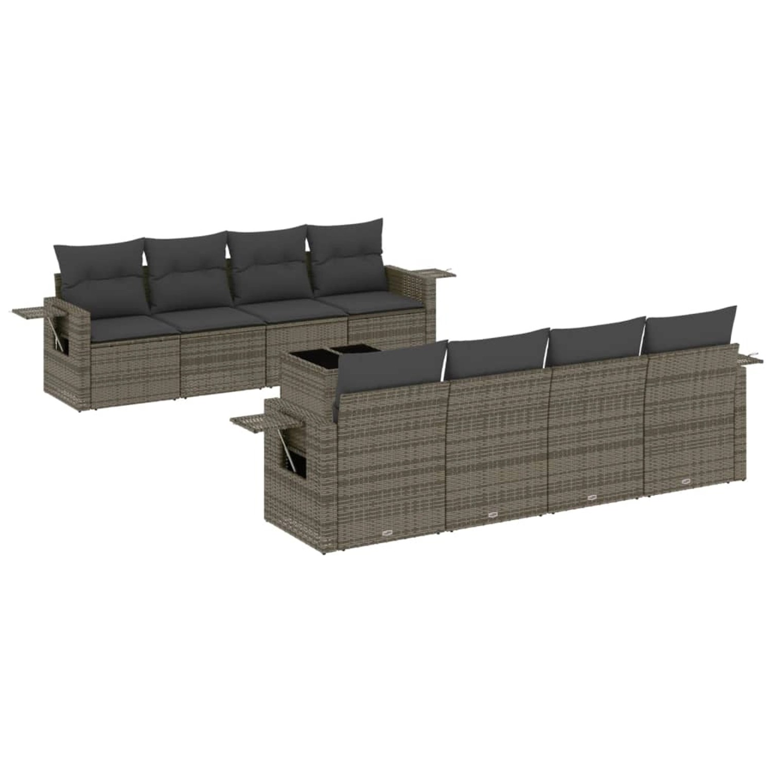 vidaXL 9-Tlg Garten-Sofagarnitur mit Kissen Grau Poly Rattan 3219949 günstig online kaufen