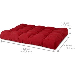 Rotes Beautissu Paletten-Sitzkissen, 120x80x15cm, mit Steppung. Komfortable Gartenstuhlauflage.