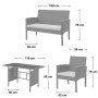Graue Svita Brooklyn XL Rattan Essgruppe: Tisch, 2 Sessel, 2er Sofa. Gartenmöbel Set aus Polyrattan mit Kissen.