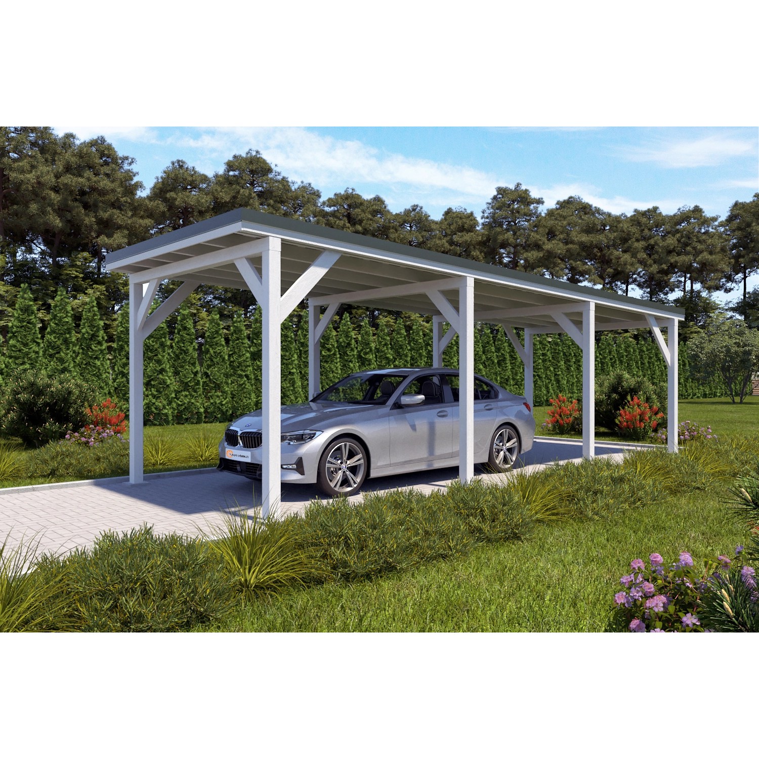 Holzbrüder Carport Ralf 26m² Reinweiß-Dornengrün günstig online kaufen