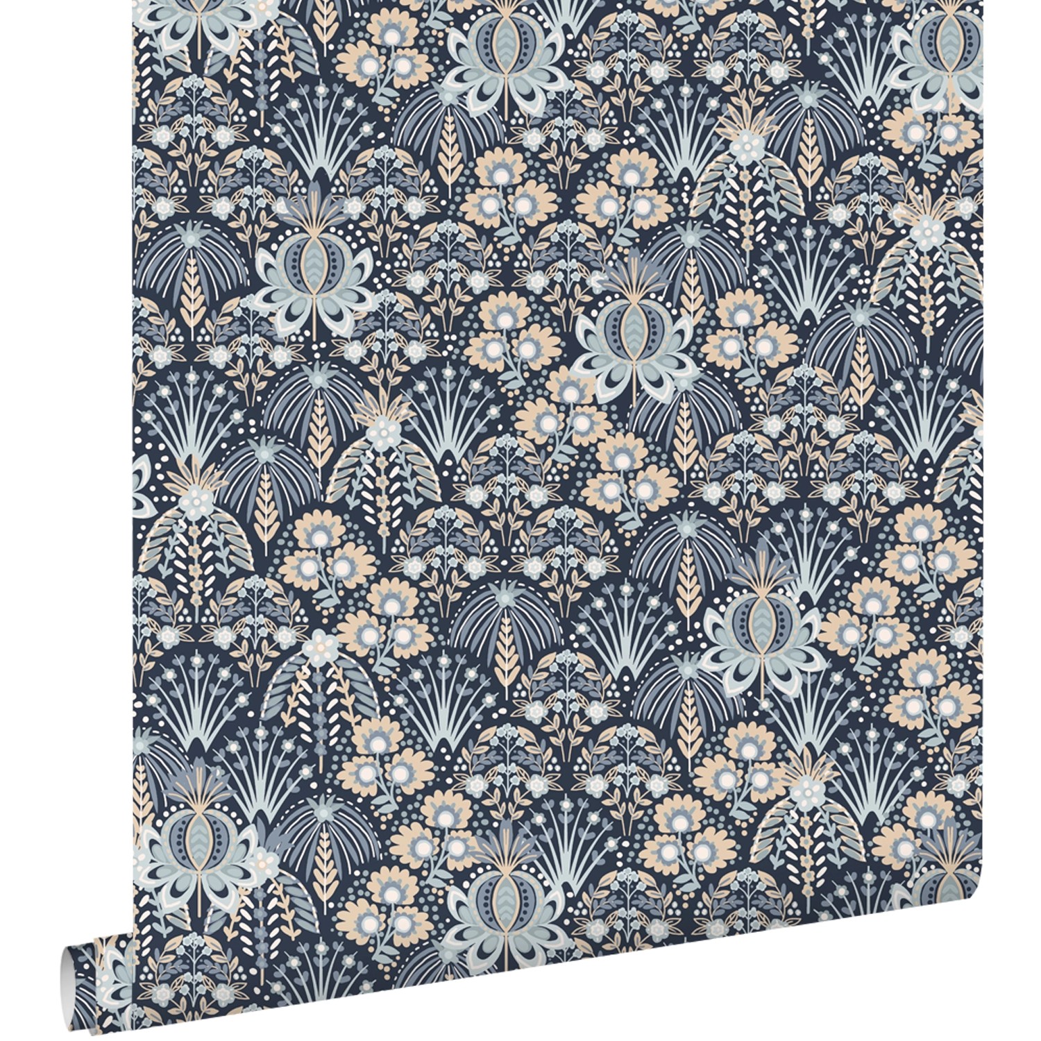 ESTAhome Tapete Blumenmuster im Jugendstil Blau 50 x 900 cm günstig online kaufen