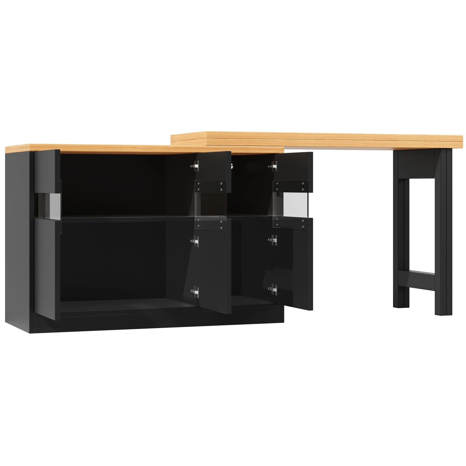 okwish Bartisch mit LED Beleuchtung Drehfunktion Stauraum Küche 120x40x180cm Schwarz
