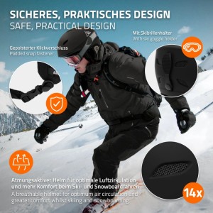 ECD Germany Skihelm für Herren und Damen Snowboardhelm Robust Schwarz S 51-54 cm mit Belüftungssystem und Skibrillenhalter