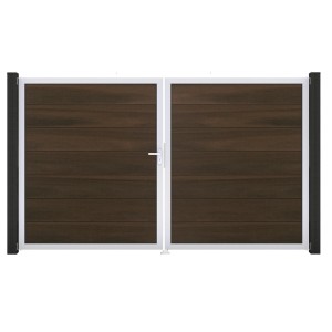 GroJa Steckzaun Tor Grande, Walnuss, 2-flügelig mit weißem Rahmen.