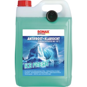 Sonax Scheibenreiniger Ice Fresh 5l, hellblau, mit Antifrost-Etikett und Eisbergmotiv. Gebrauchsfertiger Frostschutz bis -18°C.
