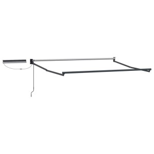 Elektrische Ausziehmarkise mit anthrazitfarbenem Aluminiumrahmen, Solarpanel und Kurbel. Robuster Sonnenschutz.