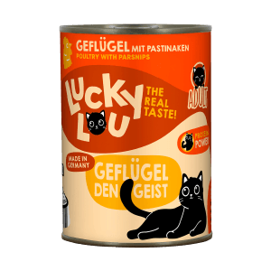 Lucky Lou Katzen-Nassfutter Adult Geflügel, 400g Dose. Alleinfutter für erwachsene Katzen.