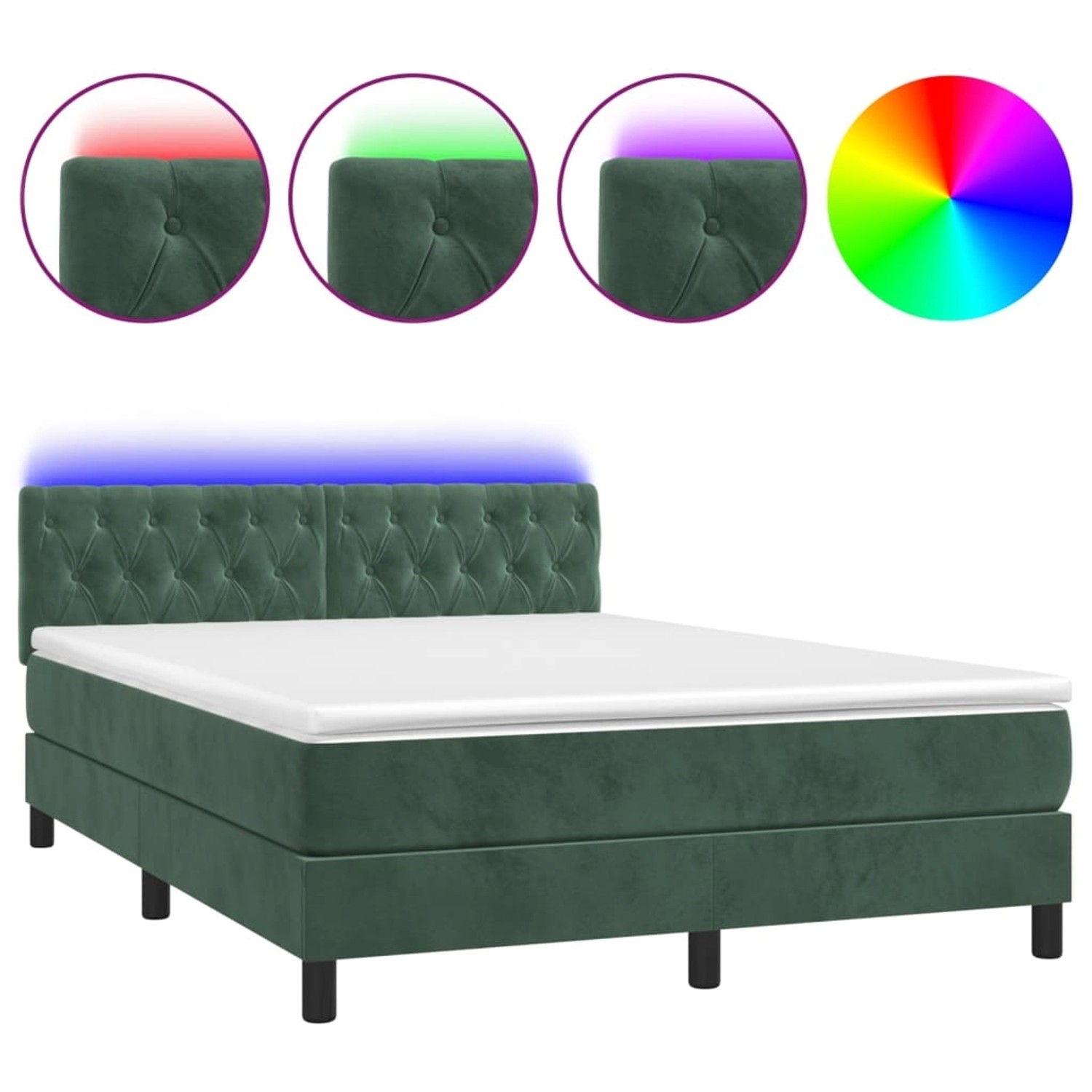 vidaXL Boxspringbett mit Matratze & LED Dunkelgrün 140x190 cm Samt 3134582 günstig online kaufen