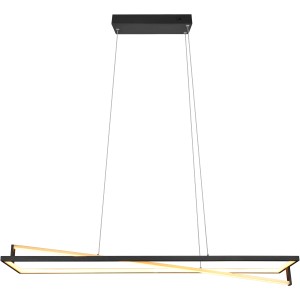 Moderne LED-Pendelleuchte Edge in Schwarz/Messing, dimmbar und mit einstellbarer Lichtfarbe.