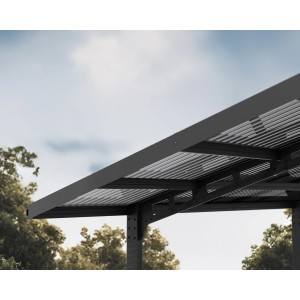 Detailansicht: Schwarzes Palram Canopia Carport Sydney Wave mit Polycarbonat-Dach.