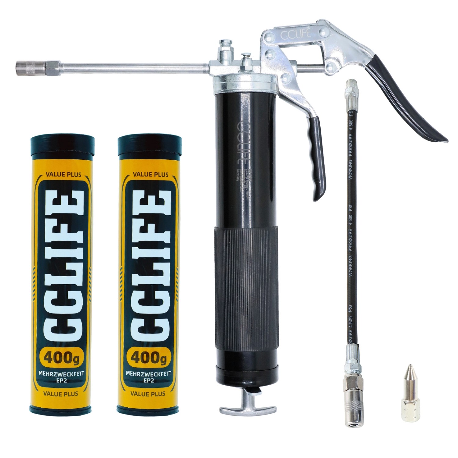 CCLIFE Mit 2x 400g Handfettpumpe Einhand Professionell 6000PSI