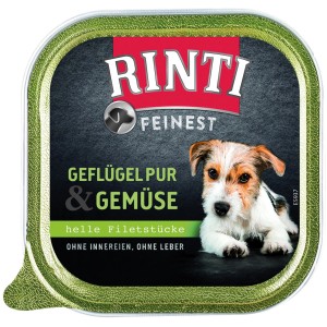Rinti Feinest Hunde-Nassfutter mit Geflügel und Gemüse, 150g Schale.