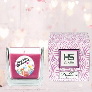 HS Candle Duftkerze Happy Birthday im Glas, Lavendel, mit Geschenkverpackung.