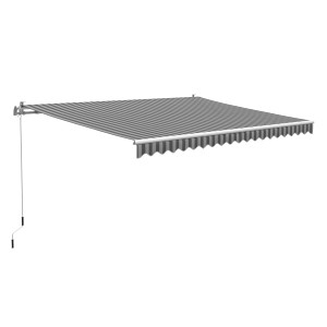 Gelenkarmmarkise Aventura 4x2,5m in Grau-Weiß gestreift, mit Kurbel für einfache Bedienung.