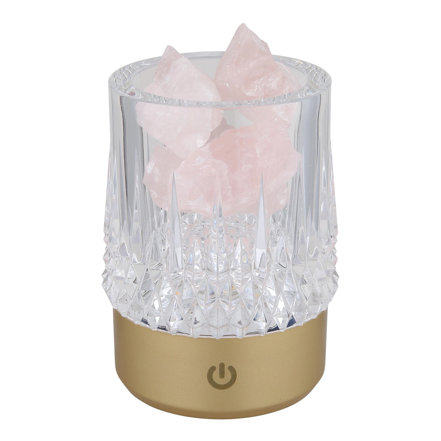 Globo Tischleuchte Lizzy, goldfarben mit rosa Deko-Steinen. Design-Tischlampe mit LED.