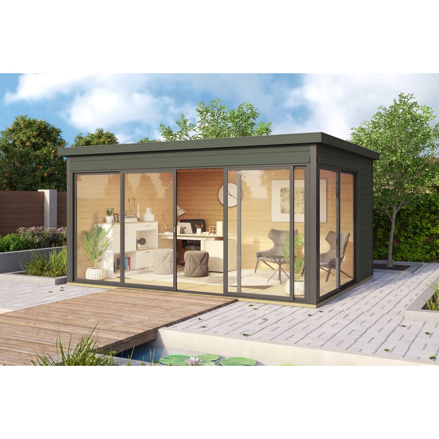 Lasita Gartenhaus Domeo 4 Grau-Grün 418 cm x 321,9 cm