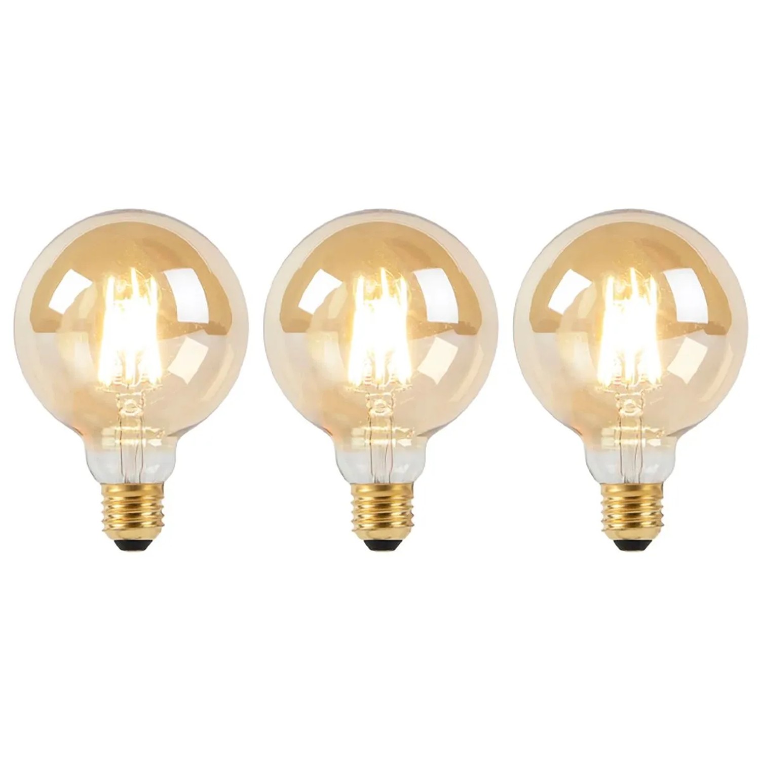 LUEDD Set mit 3 E27 LED Lampen, Dimmbar bis Warm, G95, Gold, 8 W, 806,m, 2000 2700 K