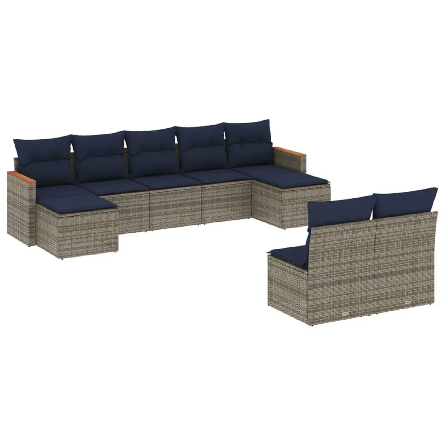vidaXL 9-Tlg Gartensofa-Set mit Kissen Grau Polyrattan 3226376 günstig online kaufen