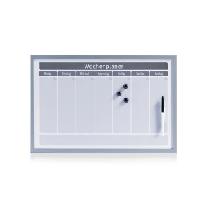 Magnetischer Zeller Wochenplaner aus Metall/MDF in Alugrau mit Stift und Magneten.