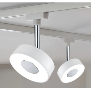 Paulmann URail LED-Spot Circle, 5W, weiß, an Schienensystem montiert.