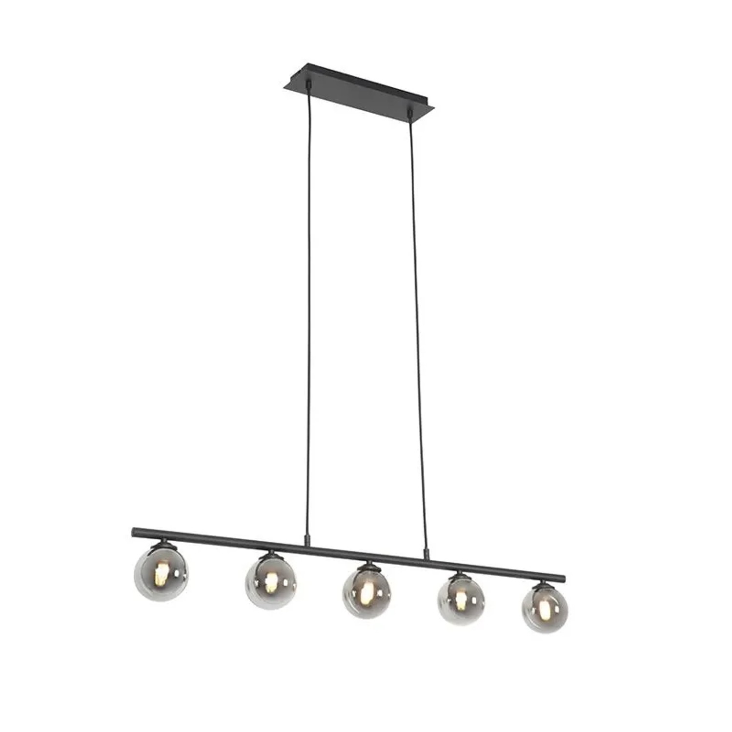 QAZQA Moderne Hängelampe Schwarz 100 cm 5-Licht mit Rauchglas Athen