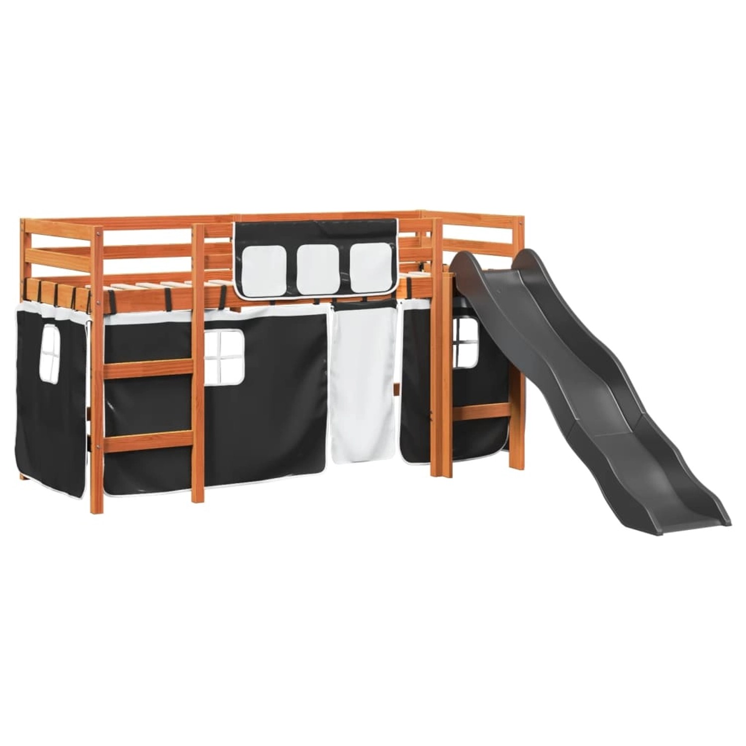 vidaXL Kinderhochbett mit Vorhängen Weiß und Schwarz Massivholz Kiefer 3309 günstig online kaufen