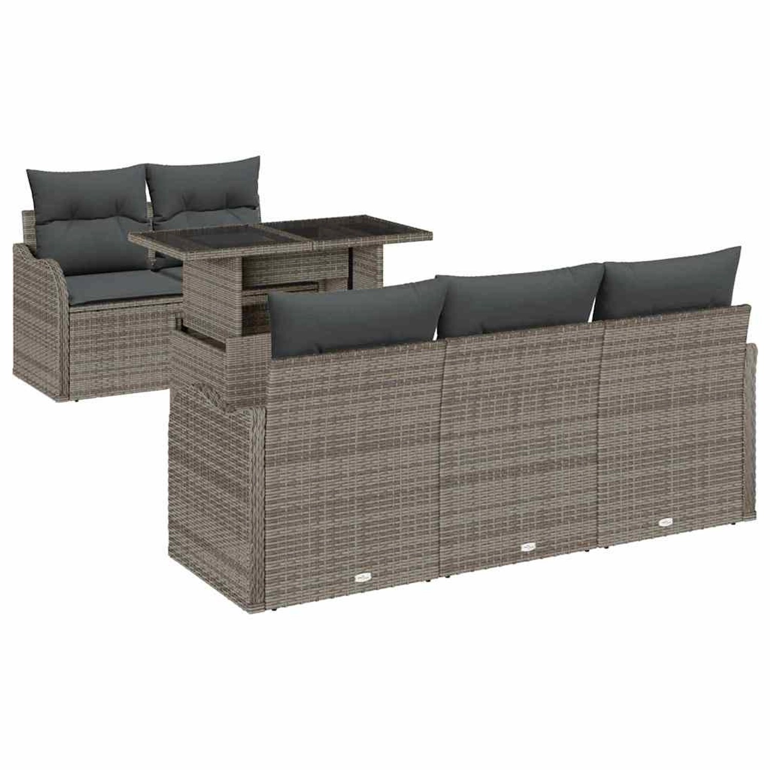 vidaXL Garten-Sofa-Set mit Kissen 6-Tlg Grau Poly Rattan 3348375 günstig online kaufen