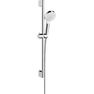 Hansgrohe Crometta Brauseset mit Brausestange (65cm), Handbrause und Schlauch in Weiß/Chrom.