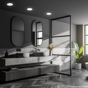 Modernes Badezimmer mit weißen Briloner LED Einbaustrahlern für warmweißes Licht.